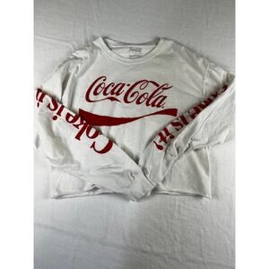 Womens Large Long Sleeve Crop Top Coke Cola Excellent Condition White a2/45